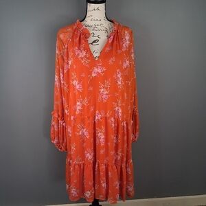 Vince Camuto Orange/Pink Floral Boho Tiered Tunic Dress Size XXL
